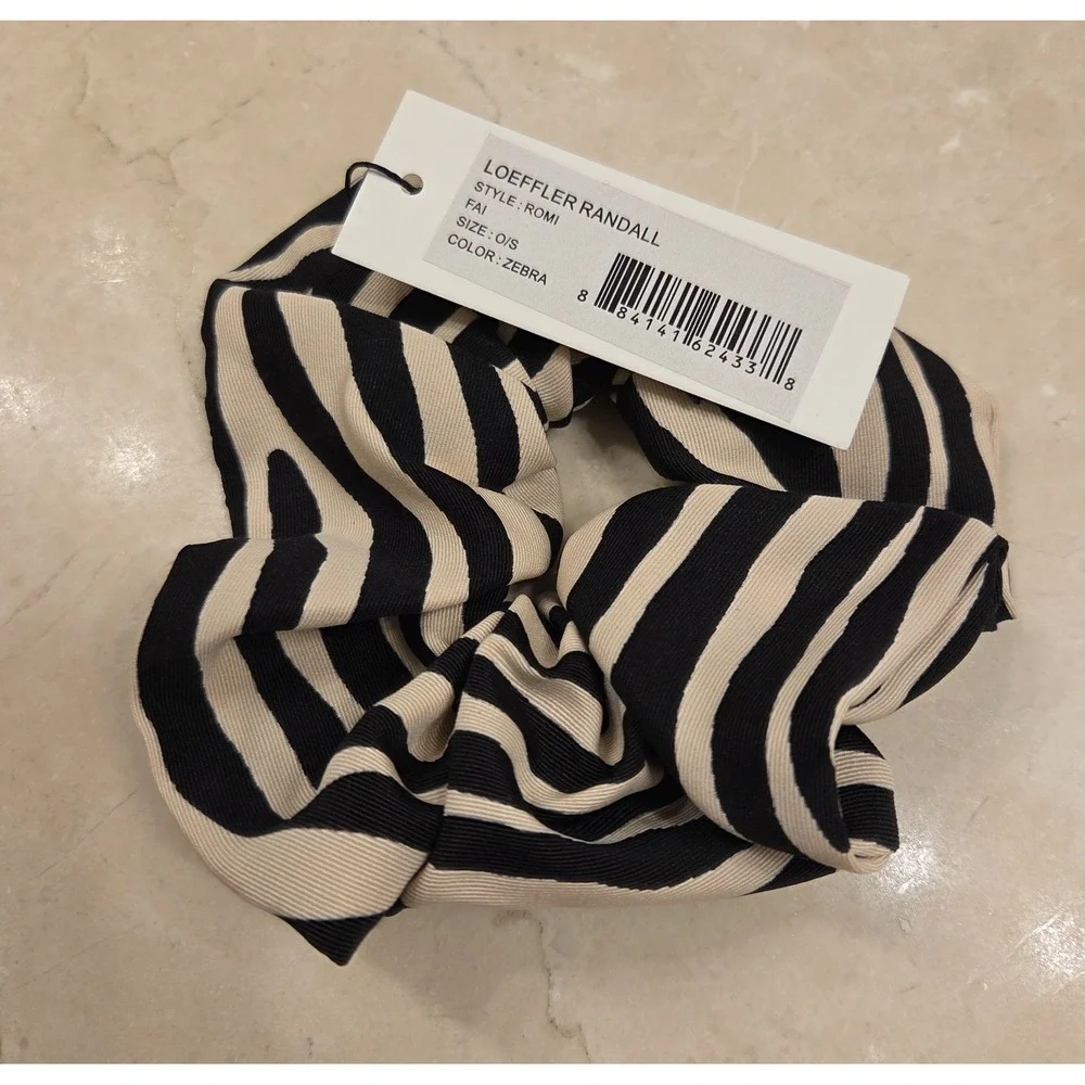 Loeffler Randall Zebra‎ Print Hair Scrunchie Black Beige NWT